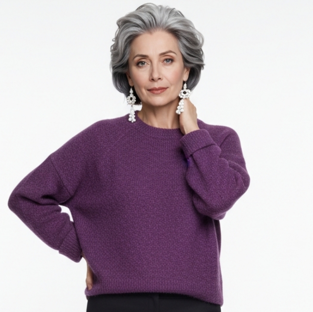 Illusory Women's Wool Blend Cozy Purple Sweater Hand Washable 2XL EUC